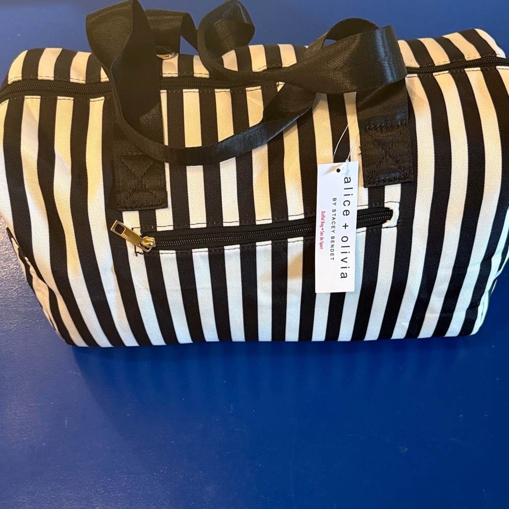 Alice + Olivia Monochrome Striped Duffle Bag